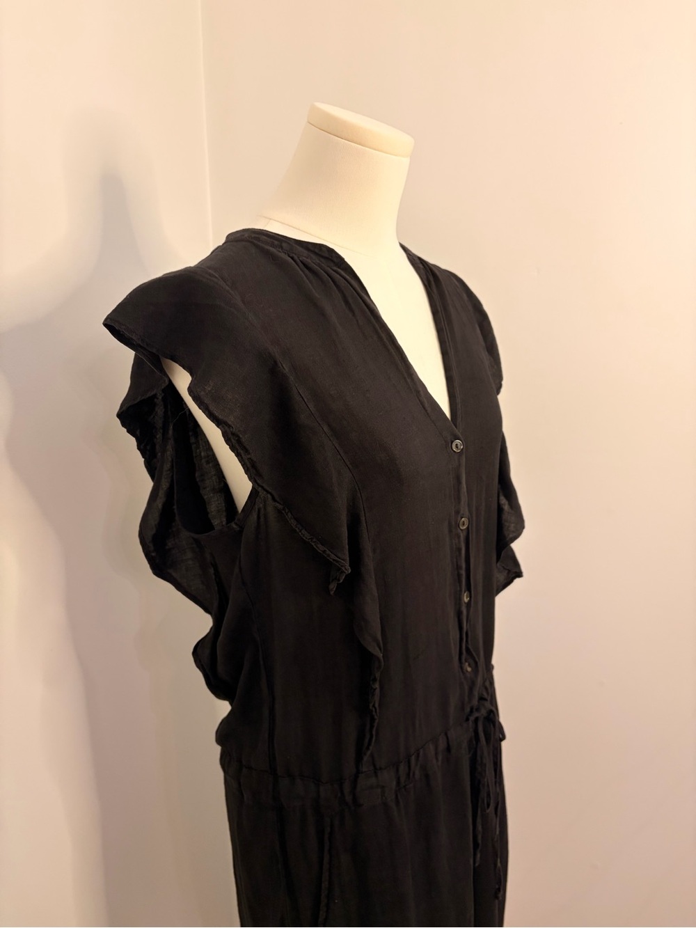 Velvet By Graham & Spencer Black Linen Ruffle Sleeve Jumpsuit Size Small - Picture 4 of 15